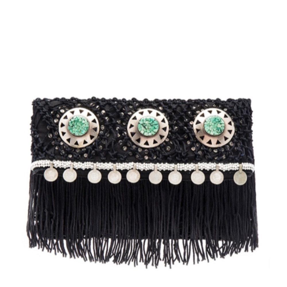 Sam Edelman Lisa Fringed & Beaded Macrame Clutch